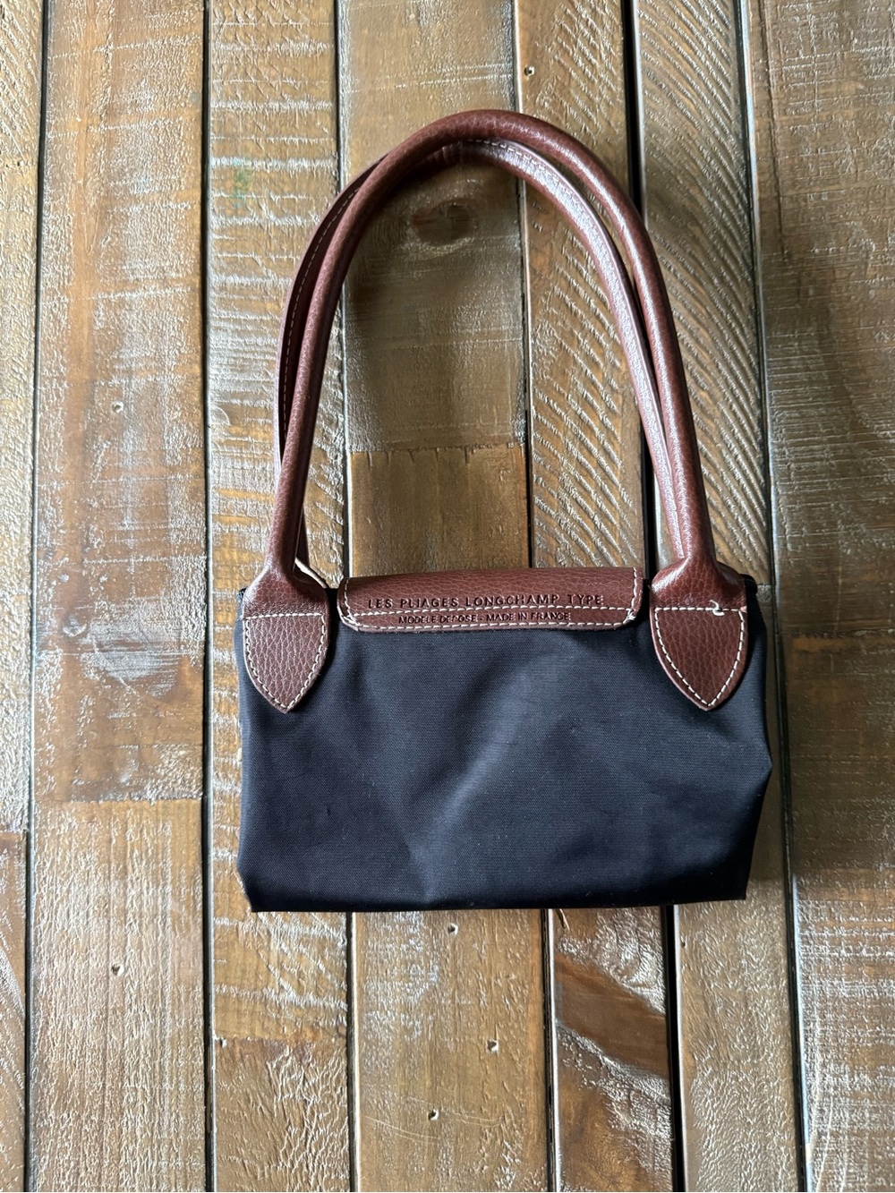 Longchamp Black Nylon Tote with Brown Leather Trim - Picture 14 of 16